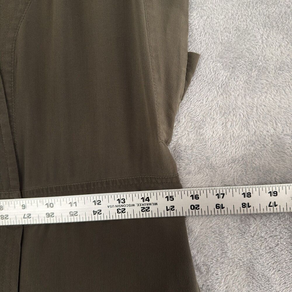 Madewell 100% Silk Dress Womens 12 Olive Green V Neck Button Front - Picture 7 of 9